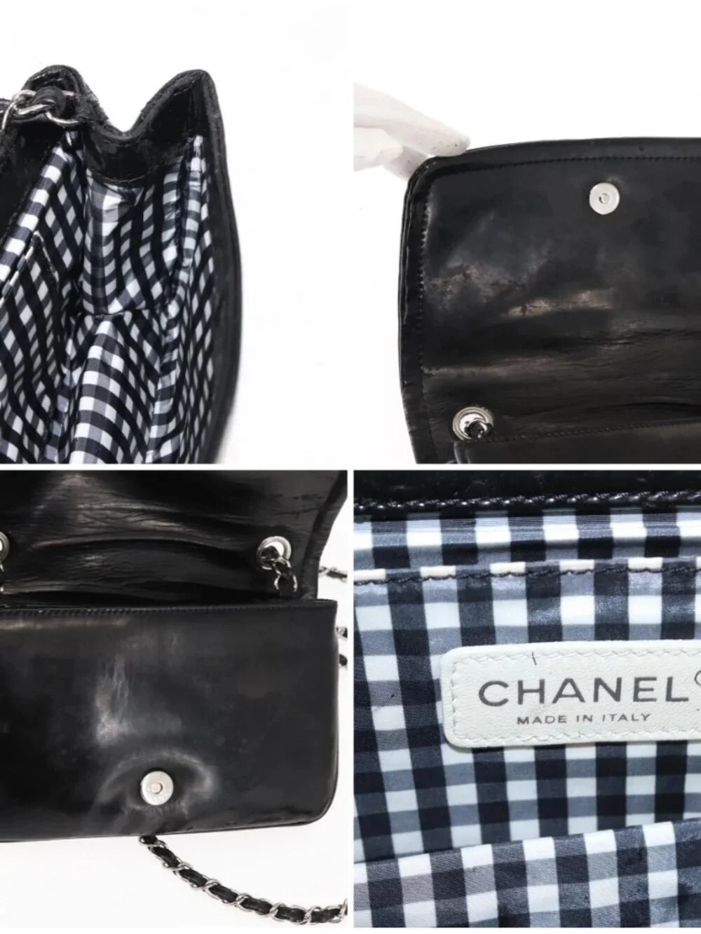 CHANEL Chain Shoulder Bag Patent leather Black Gold CC Auth bs29761